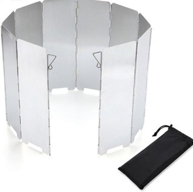 Binchi Outdoor Product 10-teiliges Camping-Kochset mit faltbarer Aluminium-Windschutzscheibe und Stoffbeutel in Weiß - Bild 1