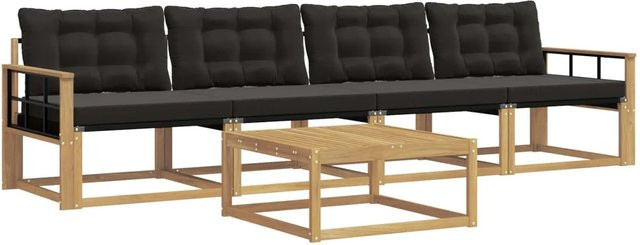 vidaXL Outdoor-Sofagarnitur aus Akazienholz mit Textilene-Polstern und Couchtisch, 5-teiliges Set, Weiß und Schwarz, B/T/H: 79 x 79 x 37 cm - Bild 1