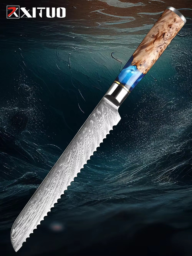 Xituo Brotmesser aus Damaststahl mit blauem Harzgriff, Länge: 20,3 cm - Bild 5
