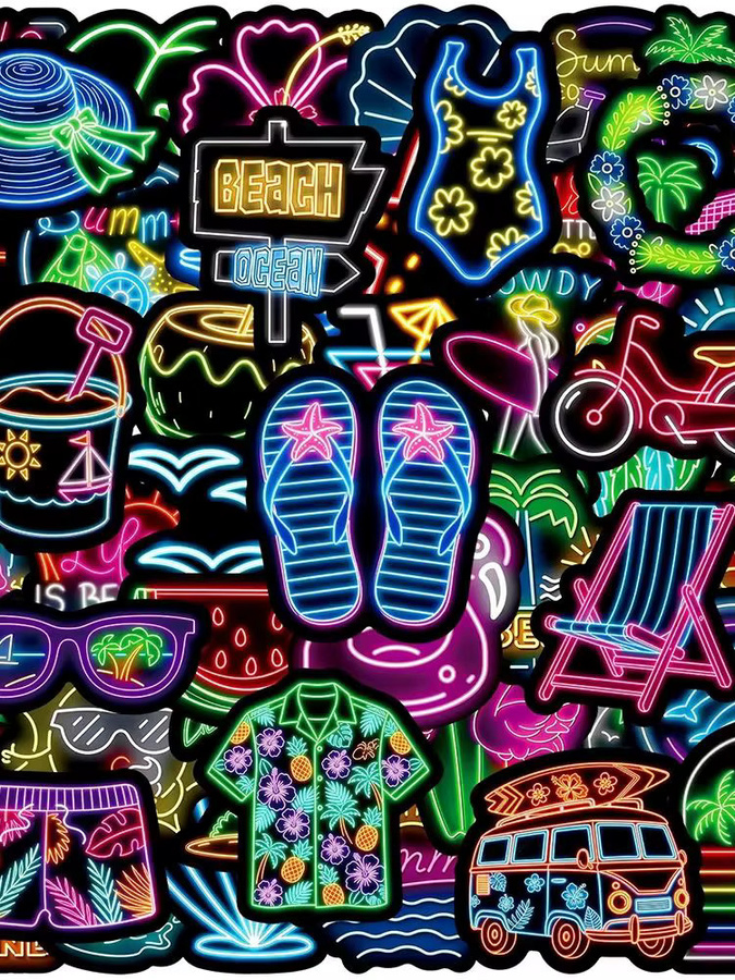 Rspctou Sommer-Strand-Neonlicht-Aufkleber, Cartoon, Multicolor - Bild 4