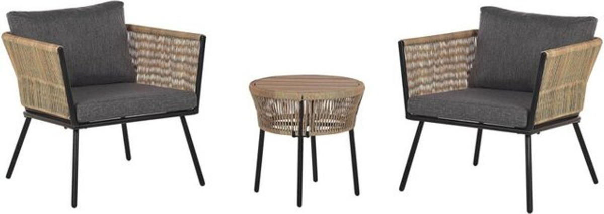 BELIANI Gartenmöbelset aus Polyrattan mit 2 Stühlen und Couchtisch in Grau und Braun mit schwarzem Stahlgestell - Bild 1