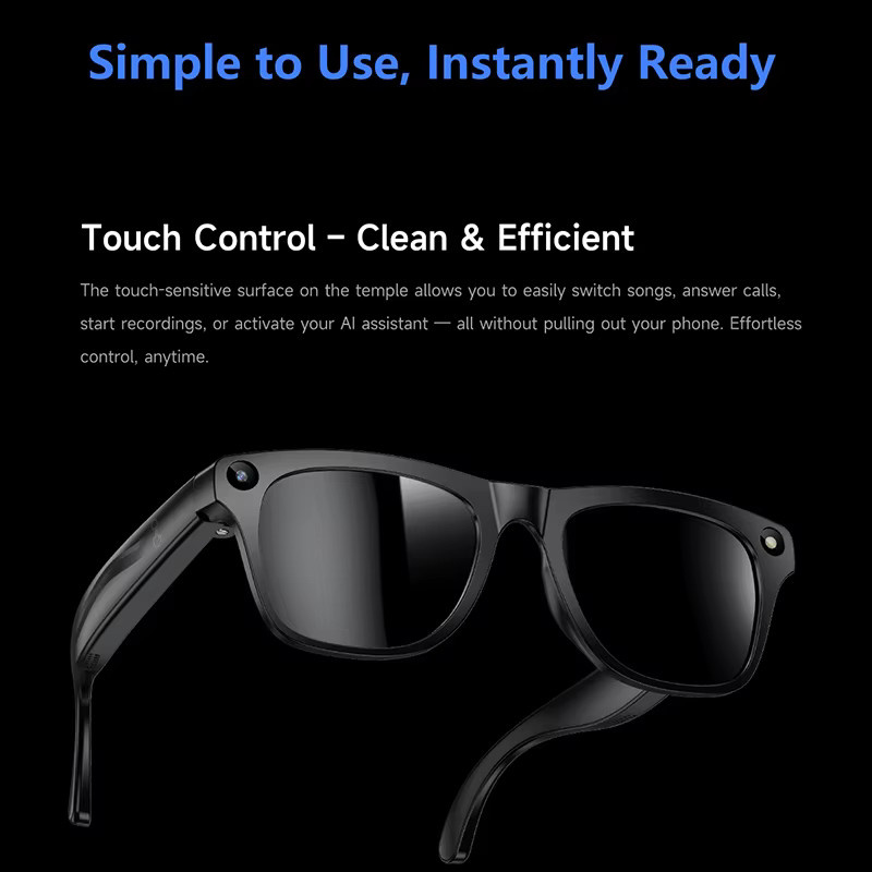 KI-Smart-Brille mit HD-Kamera, Blaulichtfilter-Sonnenbrille, Sprachassistent, Foto-, 3D-, Musik- und Anruffunktion in Schwarz - Bild 2