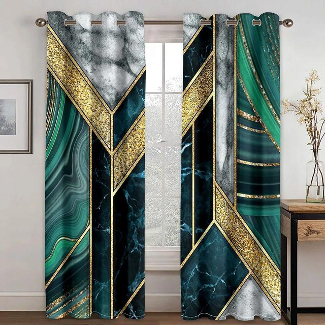 Verdunkelungsvorhang von A Family Of Home Textiles mit 3D-Marmor-Druck in Schwarz und Gold, Breite: 55 cm, Höhe: 120 cm - Bild 1