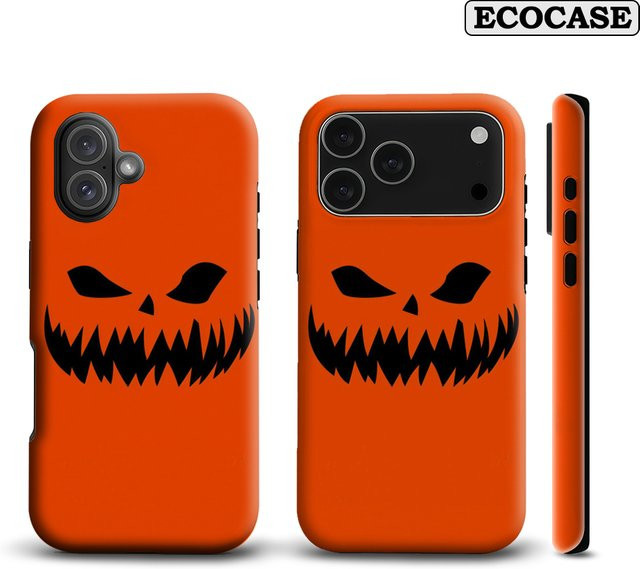 Halloween Evil Pumpkin Handyhülle für iPhone 17 16 15 14 13 12 11 Pro Max Plus mit doppelschichtiger Rückseite in Orange - Bild 1