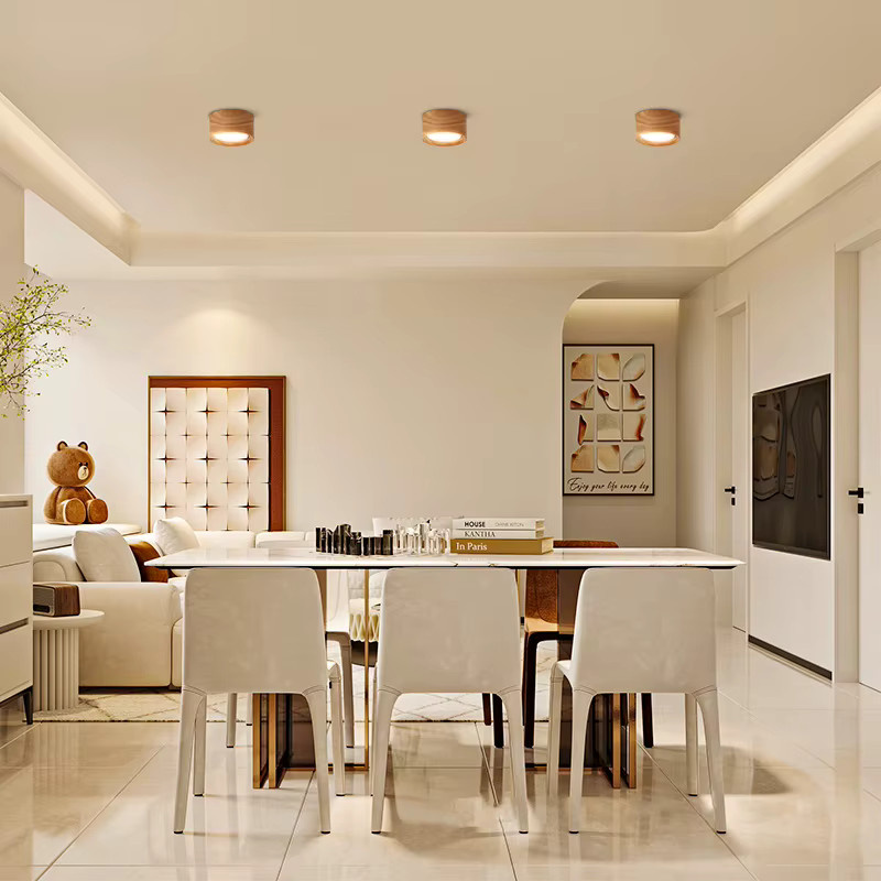 LANGYUE GX53 LED Downlight Holz-Deckenleuchte in Braun mit warmweißem Licht für Wohnzimmer, Flur und Schlafzimmer - Bild 3
