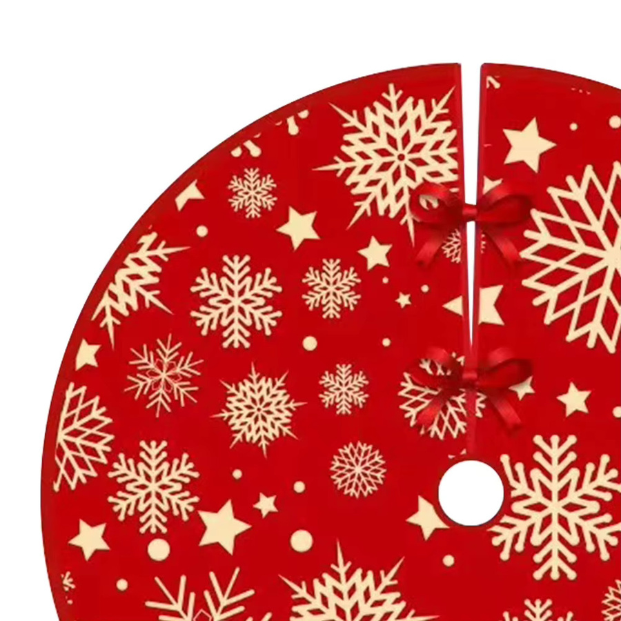 VIKAMA Weihnachtsbaum Rock mit roter Schneeflocke und Sternen in Textiloptik, rund - Bild 2