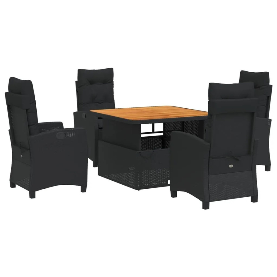 vidaXL 5-teilige Garten-Essgruppe aus Polyrattan und Akazienholz in Schwarz und Braun mit Kissen - Bild 2
