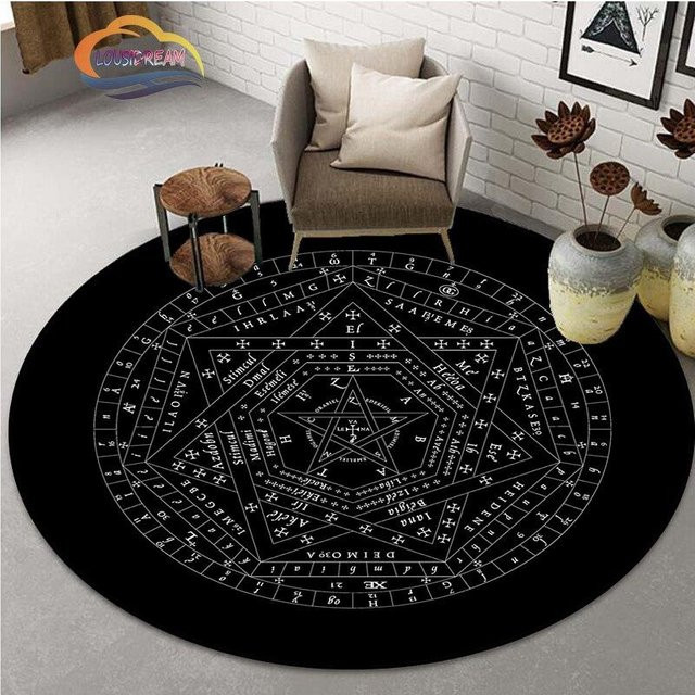 Runder Okkultismus-Teppich mit Pentagramm- und Ziegenkopf-Motiv von YunhengTechnology, Schwarz, Durchmesser: 150 cm - Bild 1