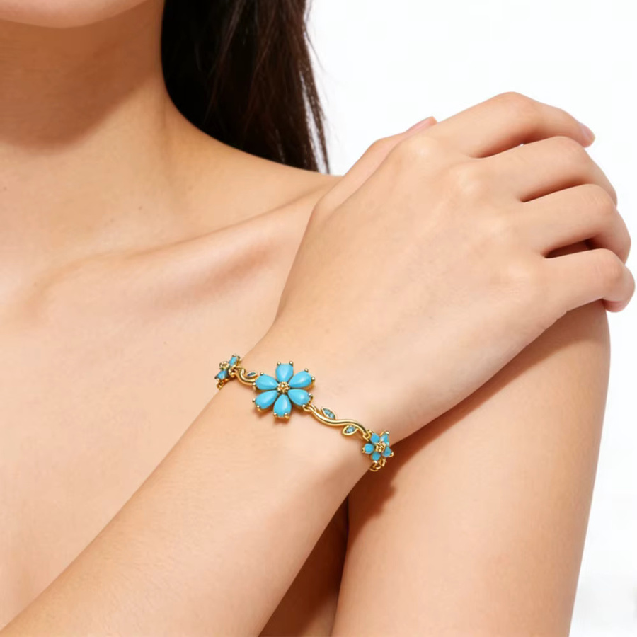 YUYAN Armband, 18K Vergoldet, Türkisfarben, Bunt, Zirkonia, Kristall, Unisex - Bild 2