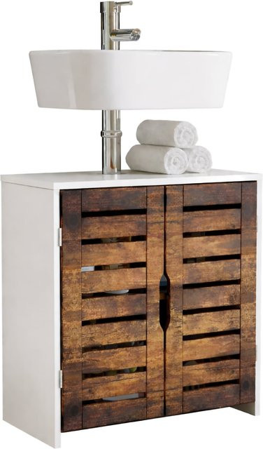 VCM Waschbeckenunterschrank Flonali aus Holz in Braun mit zwei Drehtüren und verstellbarem Fachboden, H x B x T: 60 x 60 x 29 cm - Bild 1