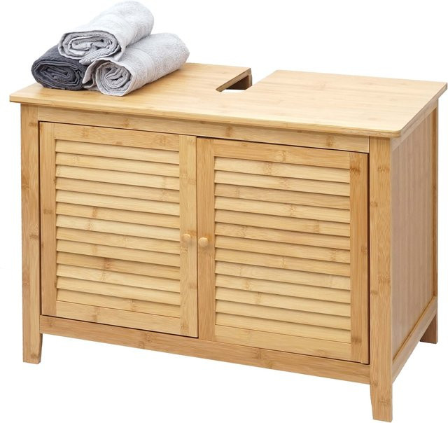 Waschbeckenunterschrank MCW-B18 aus Bambus in Braun mit Lamellen, B/T/H: 60 x 40 x 80 cm - Bild 1