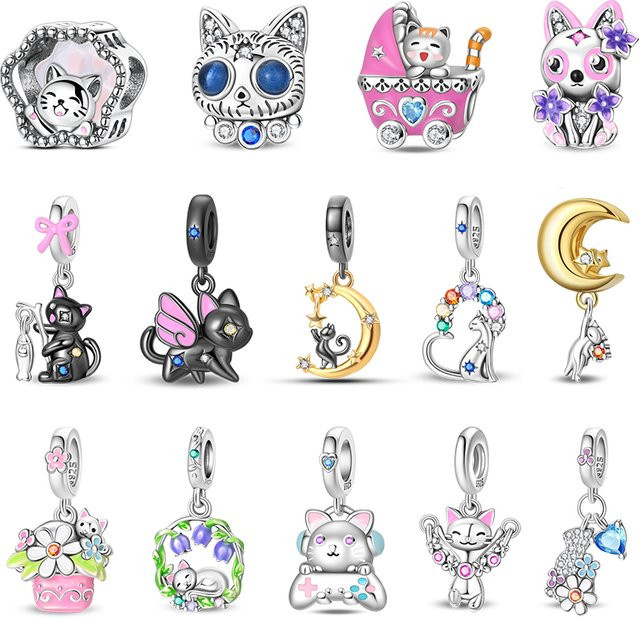 Pandach Charm Mond Leuchtende Katze, 925 Silber, Perle, Zirkonia - Bild 1