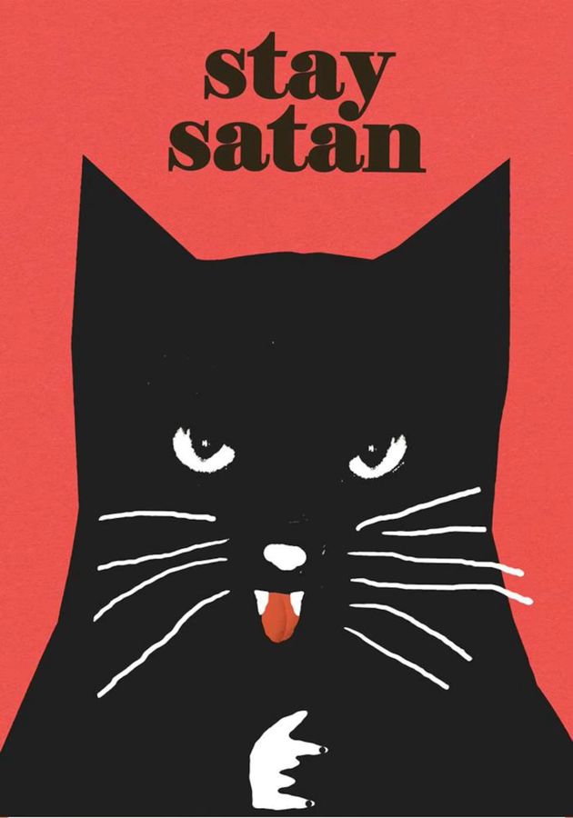 Originales Vintage Poster Bleiben Sie Satan mit schwarzer Katze von SHENCHEN als Wandkunst Illustration - Bild 4