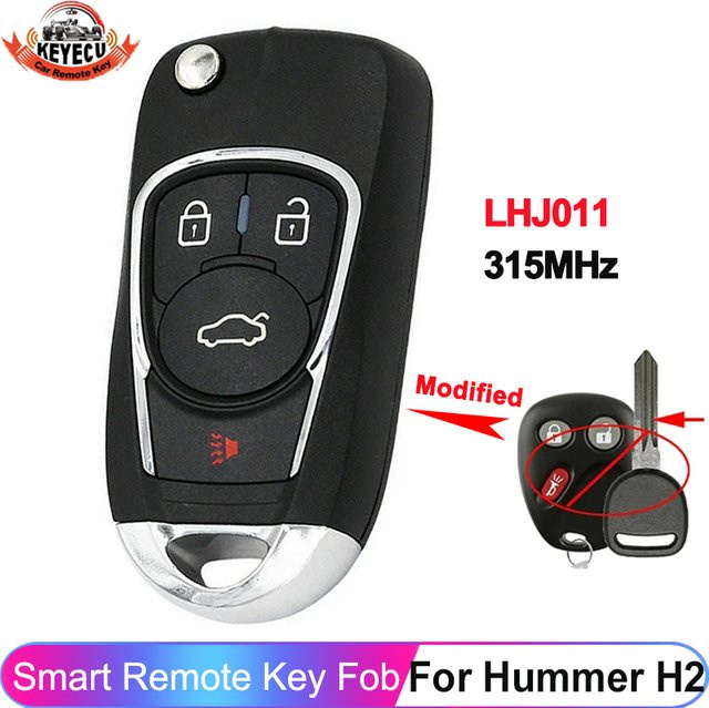 KEYECU 315 MHz LHJ011 Verbesserter 3-Tasten-Auto-Fernschlüssel für GM Hummer H2 Chevrolet Avalanche Cadillac Escalade, Schwarz - Bild 1