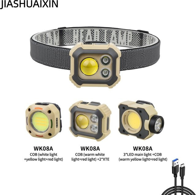 JIASHUAIXIN Ultraleichte Stirnlampe in Beige mit wiederaufladbarem Akku und kühlem Weißlicht für Sport und Nachtangeln - Bild 1