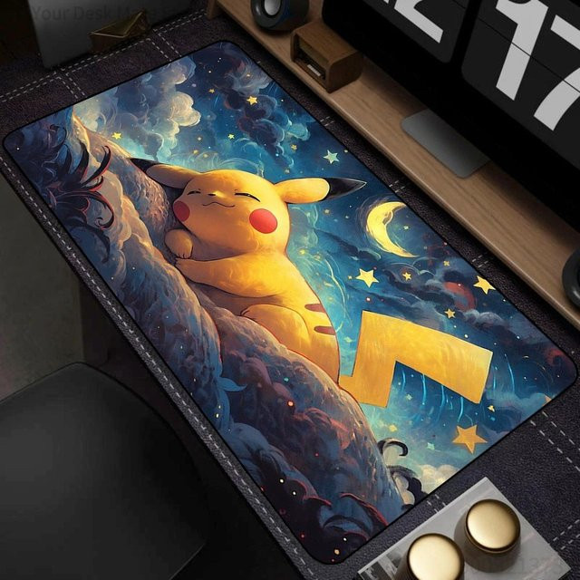 Potdemiel Gaming-Mauspad mit schlafendem Pikachu Sternenhimmel, großflächig und rutschfest, multicolor - Bild 1