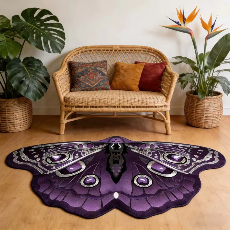 VIKAMA Retro-Schmetterlingsteppich in Lila für Wohnzimmer, Schlafzimmer und Badezimmer - Bild 4
