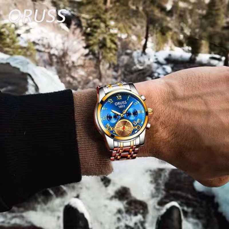 ORUSS Armbanduhr, Quarz, Edelstahl, Blau, Herren - Bild 5
