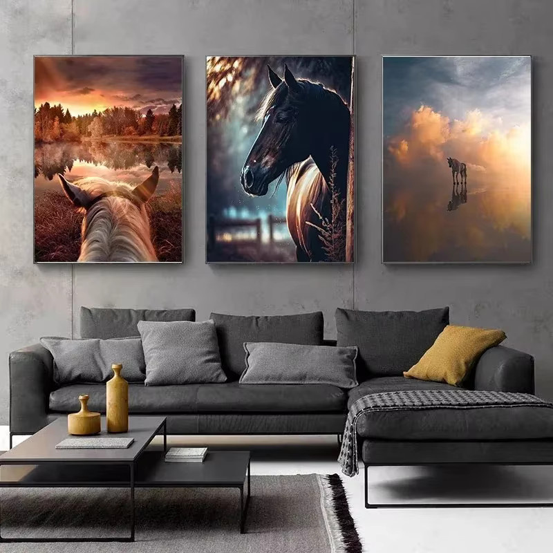 Potdemiel Pferdeposter Wildtier Leinwandbild in Mehrfarbig mit Herbstmotiven für deine Wohnzimmer Dekoration - Bild 3