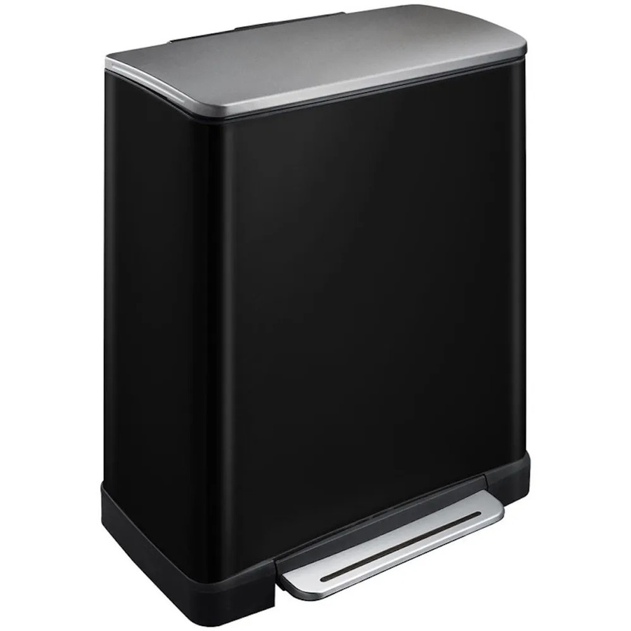 PROREGAL Treteimer Schwarz mit Edelstahldeckel und 2 Inneneimern, H x B x T: 65 x 50 x 34,5 cm - Bild 2