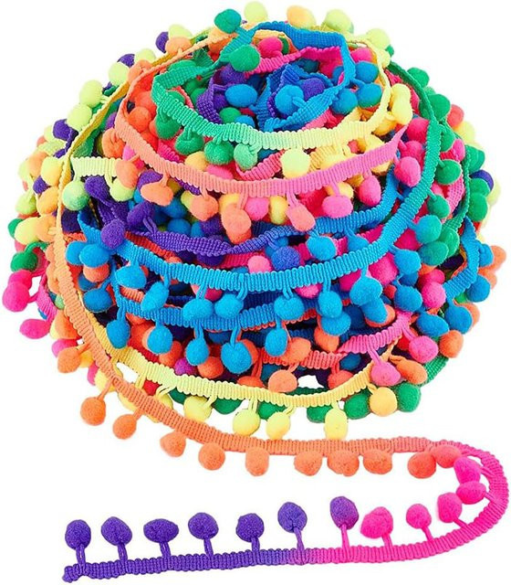 Regenbogenfarben Pom Pom Spitzenbesatz Kugelband für DIY Handwerk und Nähen, Multicolour, 18,3 Meter - Bild 1