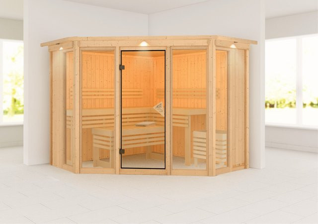 Karibu Sauna Anea 2 mit LED-Dachkranz in Natur - Bild 1