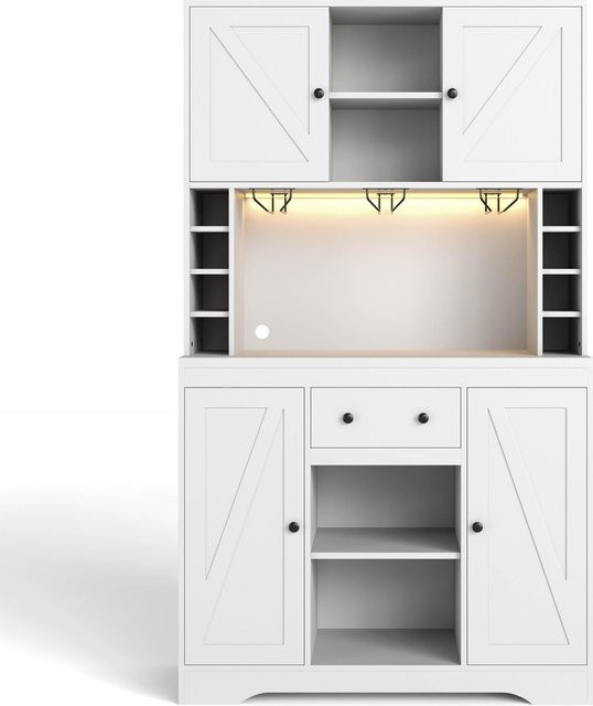 Moderner Küchen-Hochschrank mit Weinschrankfunktion und LED-Lichtband in Weiß, B/T/H: 105 x 40 x 180 cm - Bild 1
