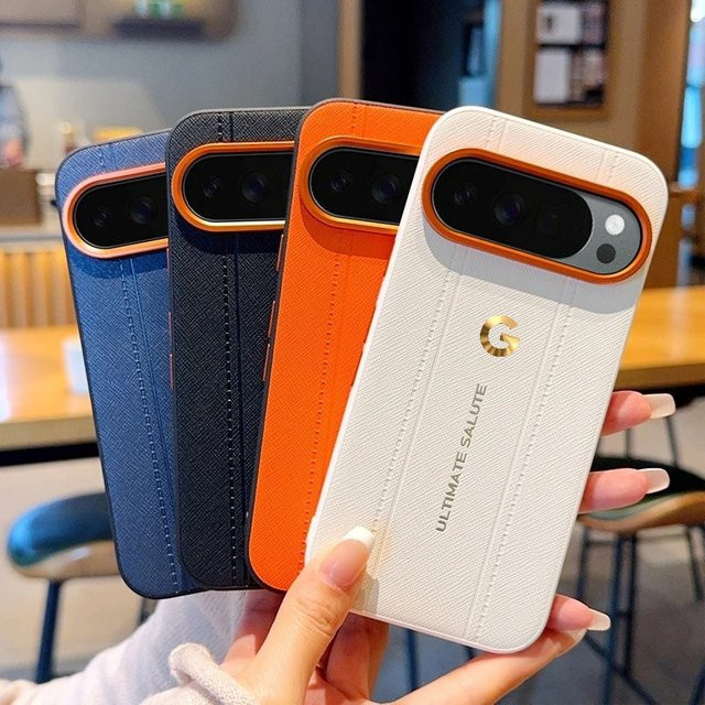 Business Gold G Logo Leder-Handyhülle für Google Pixel 11, 10, 9 und 9 A Pro XL in Rot mit Objektivschutz und stoßfestem Hartschalen-Rückenschutz - Bild 1