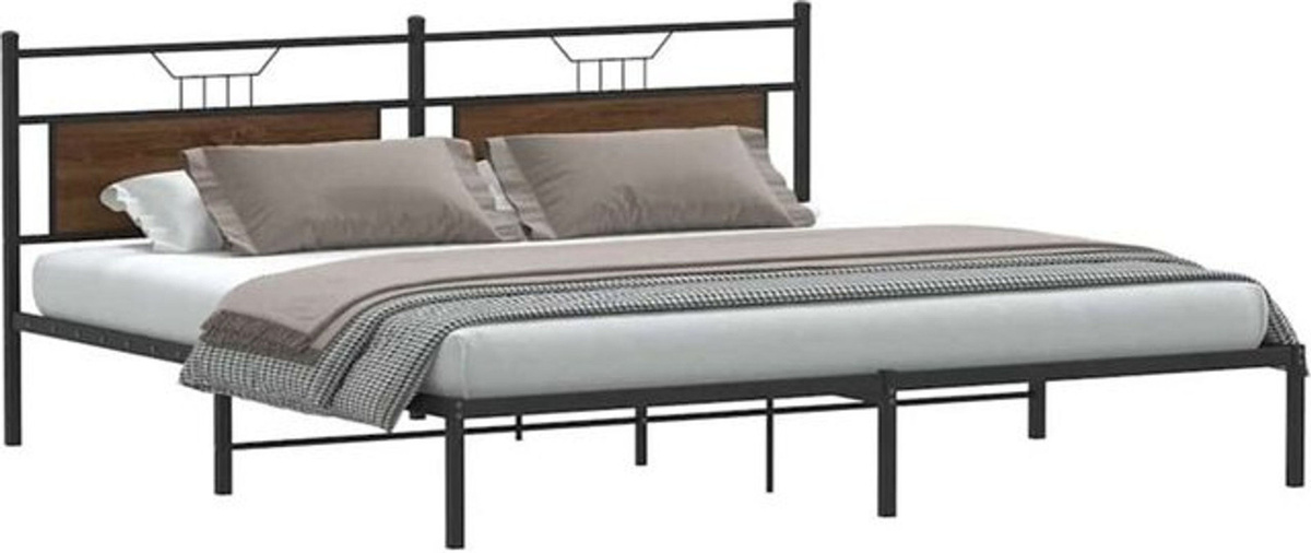 Vidaxl Bettgestell aus Holzwerkstoff und Stahl in Braun im Industrial-Design B/T/H: 200 x 200 x 91,5 cm - Bild 1