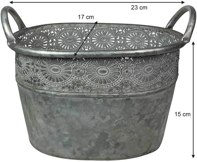Ovaler Zink Blumentopf mit Griffen im Vintage-Stil, Grau, Breite: 23 cm - Bild 1