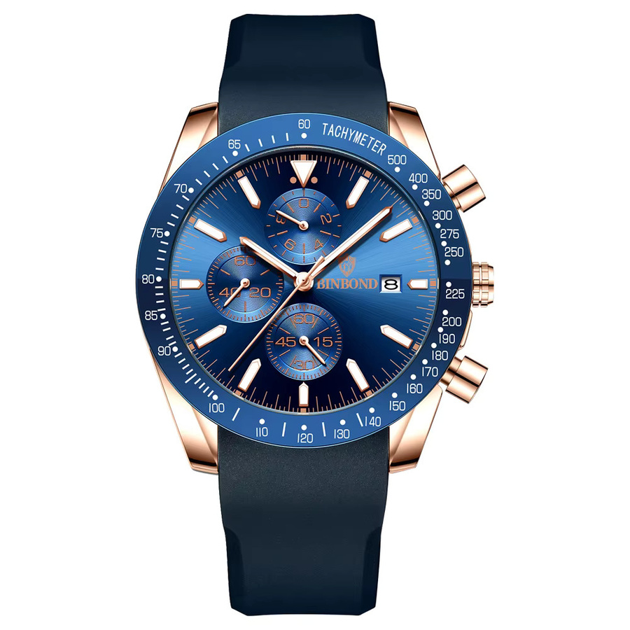 BINBOND Chronograph, Automatik, Datum, Leder, Blau, Herren - Bild 7