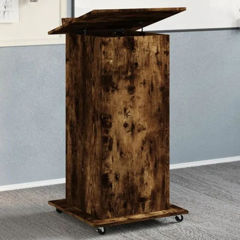 Vidaxl Rednerpult mit Rollen und Schublade in Räuchereiche, B/T/H: 55 x 55 x 107 cm - Bild 1