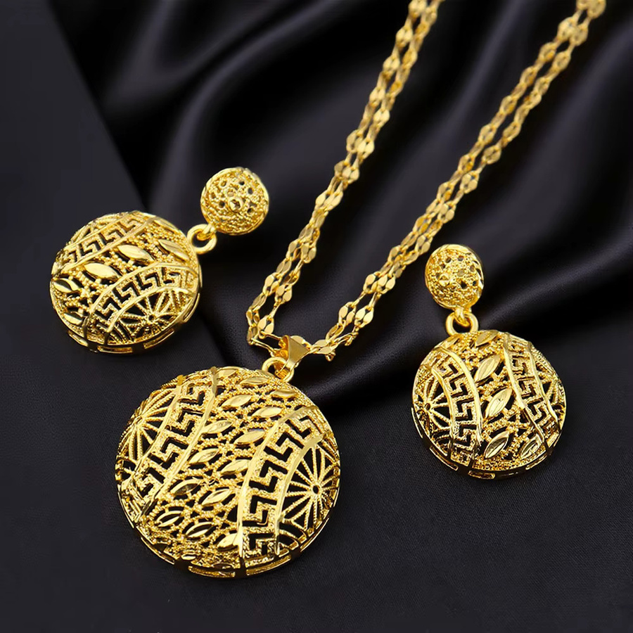 Schmuckset Halskette und Ohrringe, 24K vergoldet, Damen - Bild 3
