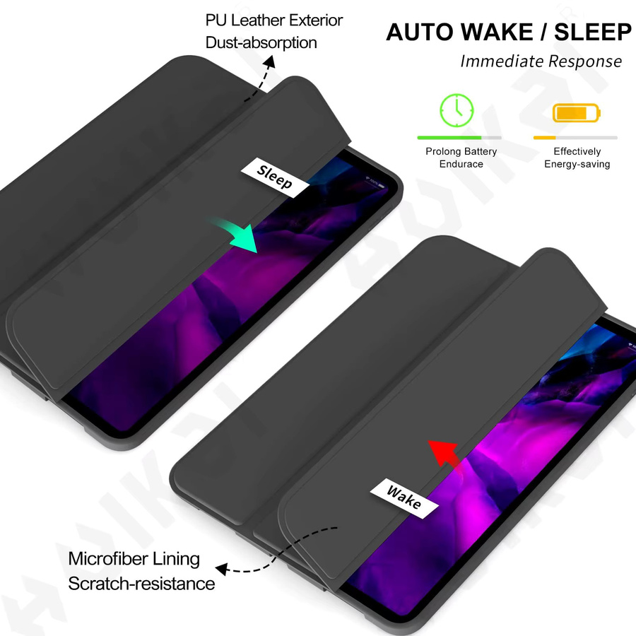 FAXYSON Schutzhülle für iPad Pro 11 und 13, iPad Air 11 und 13, iPad Mini, mit transparenter Rückseite, dreifach faltbarem Ständer und Stifthalterung, unterstützt automatisches Wake/Sleep, in Blau oder Schwarz - Bild 4