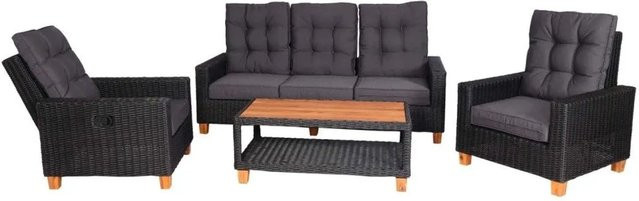 MCW Gartengarnitur G28 Lounge-Set aus Akazie-Holz und Rattan in Anthrazit mit grauen Kissen - Bild 2