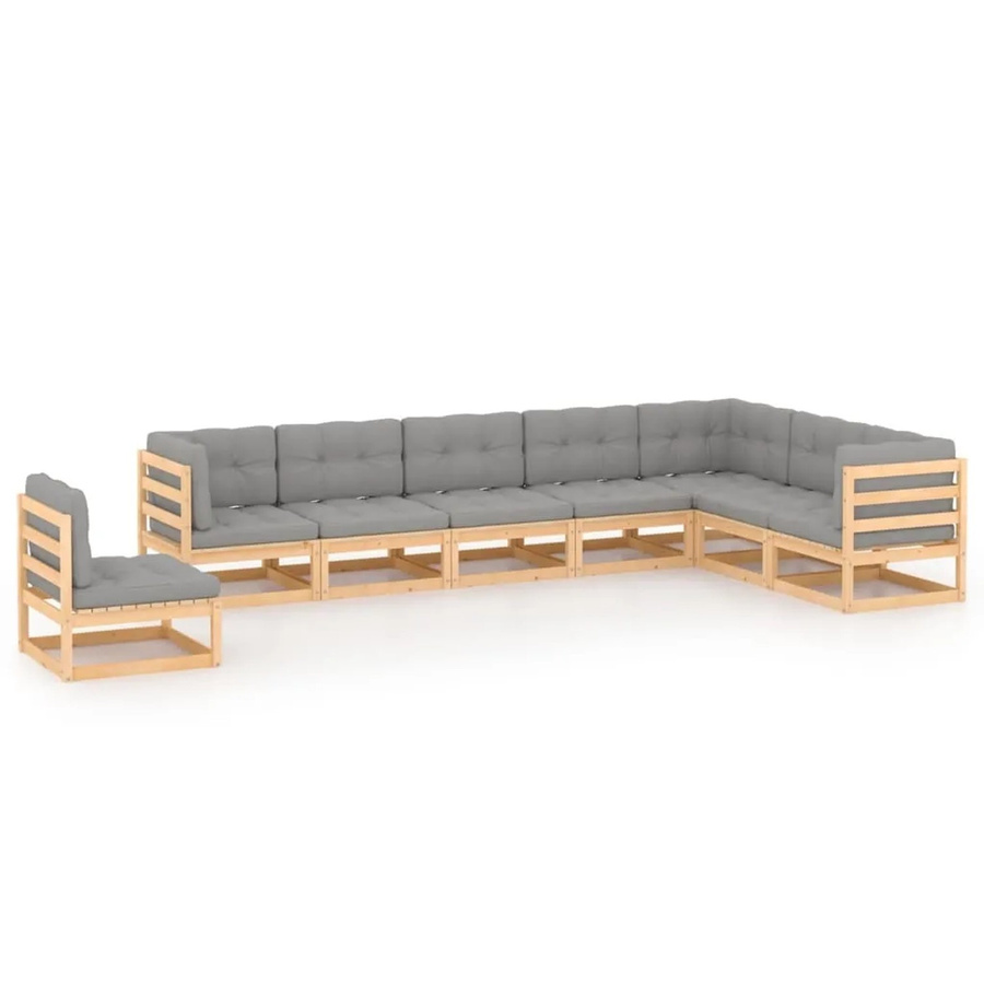vidaXL 8-teiliges Garten-Lounge-Set aus massivem Kiefernholz in L-Form mit grauen Polstern - Bild 2