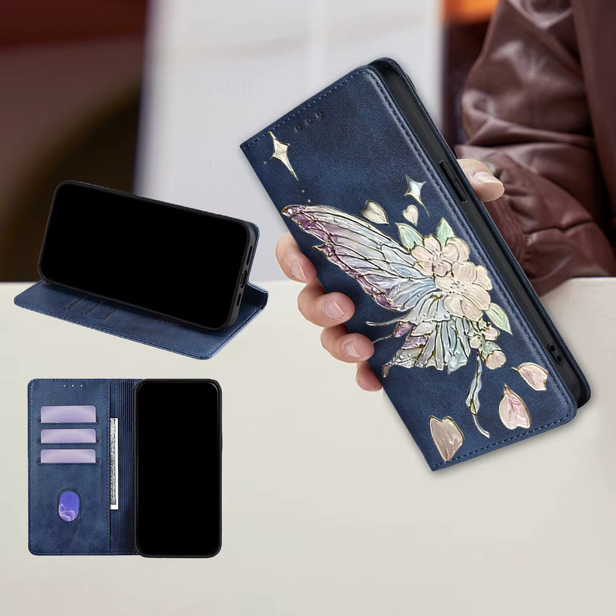 Vivo Handyhülle aus PU-Leder mit Schmetterlings-Muster als Wallet Case in Rot für X300 Pro, X100, X200 Pro mini, X200 FE und X200 Ultra Flip - Bild 2