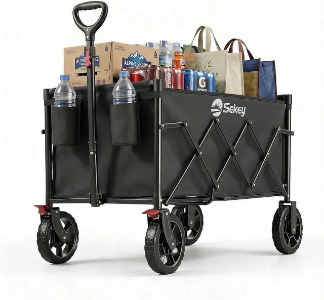 Sekey Faltbarer Bollerwagen mit 120L Volumen und 100KG Traglast in Schwarz aus 600D Oxfordgewebe und Stahlrohr - Bild 1