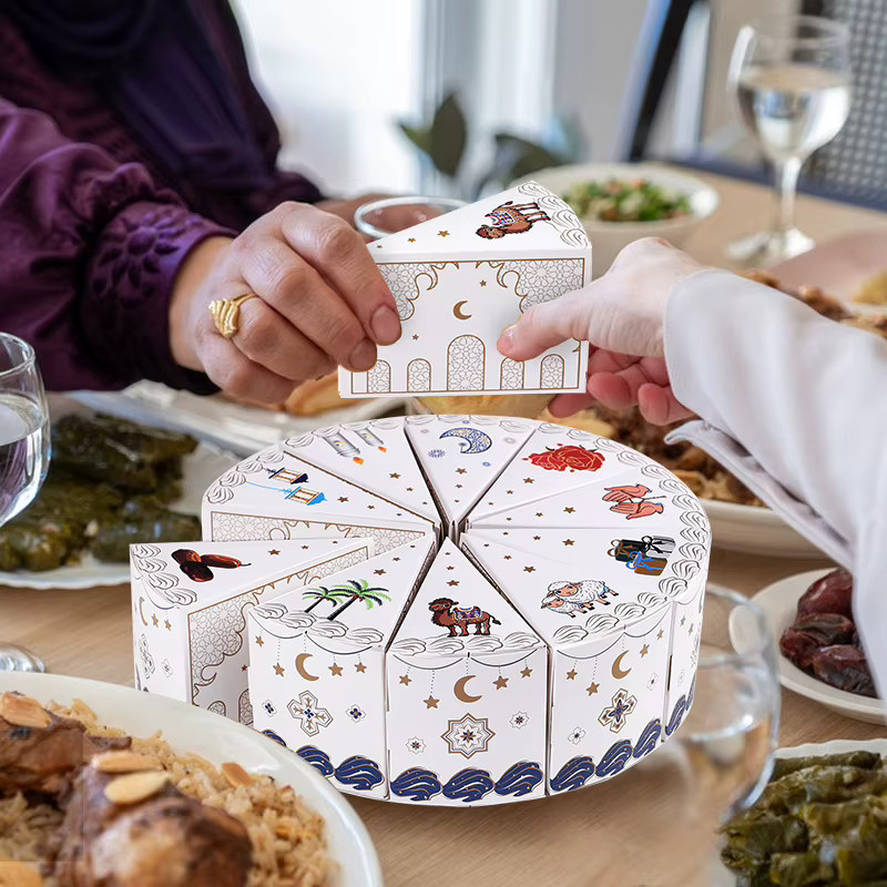 10er Set Eid Mubarak Geschenkboxen aus Papier in Weiß für Ramadan und Islamische Feierlichkeiten - Bild 4
