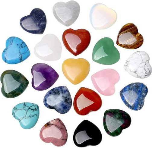 20-teiliges Herz-Edelstein-Set aus natürlichen Quarz-Heilsteinen in Grau und Multicolour für Meditation und Tischdekoration - Bild 1