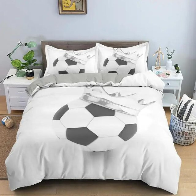 3D Fußball Bettwäsche Set aus Polyester mit Bettbezug und Kissenbezug, Weiß, B/H: 173 x 218 cm - Bild 1