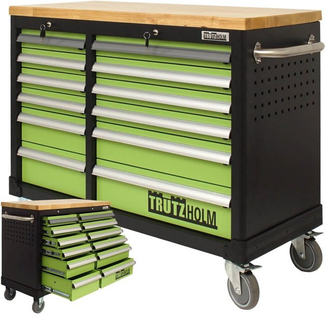 TrutzHolm Werkstattwagen Deluxe in Schwarz mit 12 unbestückten Schubladen und massiver Arbeitsplatte, Breite: 123 cm, Höhe: 92 cm, Tiefe: 46,5 cm - Bild 1