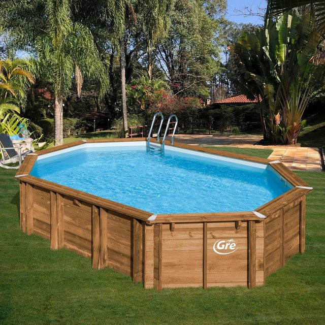 Echtholzpool GRE Safran 2 Oval, braun, B/H/L: 395 x 133 x 620 cm - Bild 1