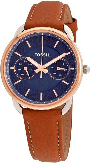 Fossil Armbanduhr, Quarz, Edelstahlgehäuse, Lederarmband, Blau, Damen - Bild 1