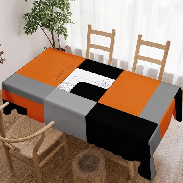 Wasserdichte und waschbare Tischdecke von JINGYUE Pet mit geometrischem Grafikmuster in Orange, quadratisch, B/B: 140 x 140 cm - Bild 1