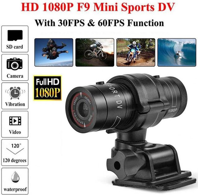 Elenxs F9 Action Kamera HD 1080P in Schwarz für Fahrrad, Motorrad und Helm - Bild 1