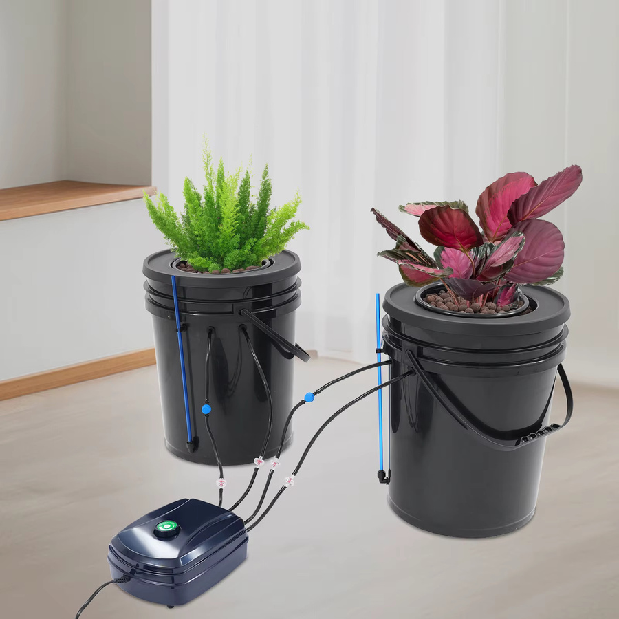Bymaocar Hydroponisches Eimersystem Set mit Luftpumpe, 2 Stück Deep Water Culture DWC Pflanzeneimer in Schwarz, B: 30 cm, H: 38 cm - Bild 5