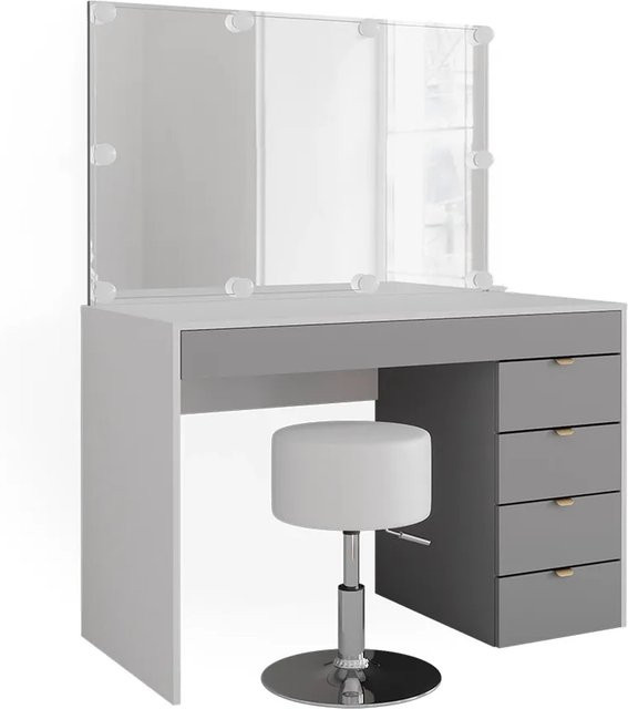 Vicco Schminktisch Elise modern in Weiß und Grau mit LED-Beleuchtung, Spiegel und Hocker, B: 115 cm, T: 76 cm - Bild 2
