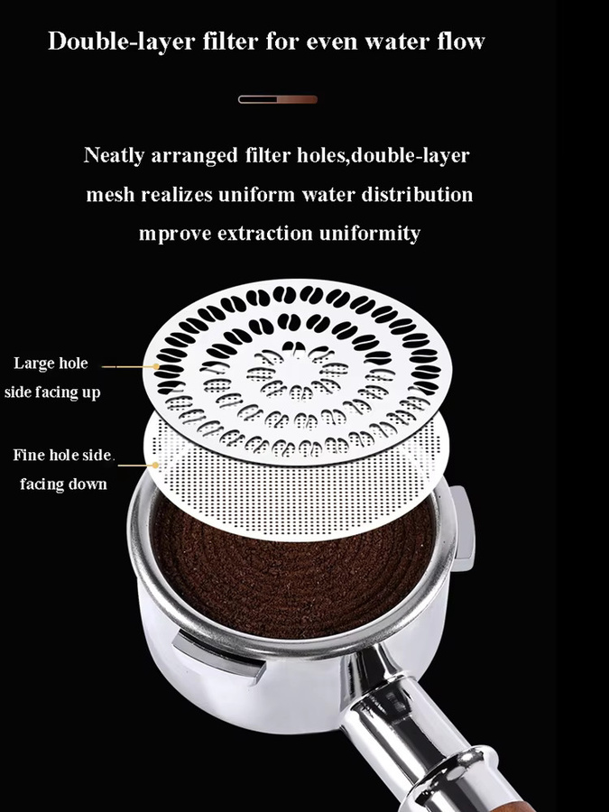 YUAN-ECT Doppelschichtiger Kaffee-Puck-Sieb aus SUS304 Edelstahl in Silber für Espresso-Siebträger (51 mm, 53 mm, 58 mm) - Bild 6