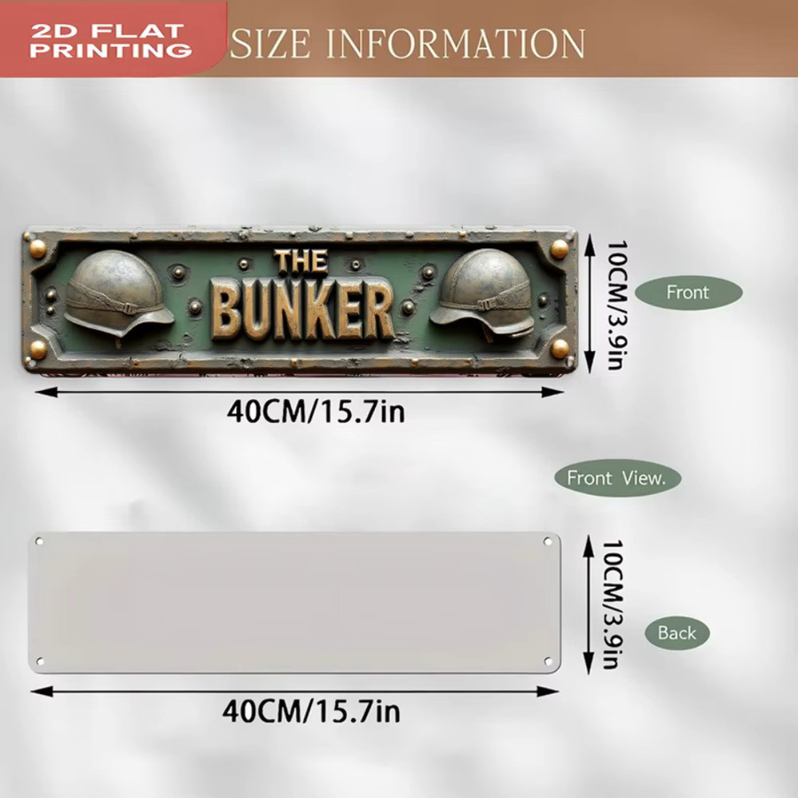 Vintage Aluminium-Wandschild THE BUNKER von CIFBUY – Robuste Metallplakette für deine Dekoration in Zuhause oder Büro - Bild 3